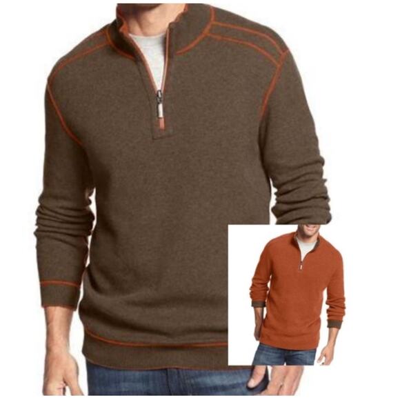 Tommy Bahama Flipshore Half Zip Reversible Pullover, Orange/Heather, Size Large - Picture 1 of 4